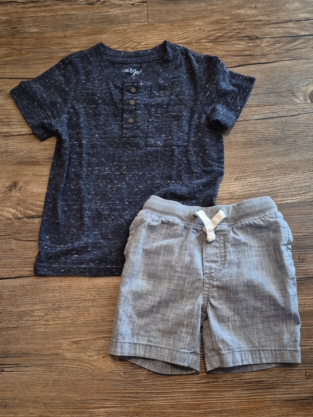 Cat & Jack Navy Heather Short Sleeve Henley Tee - Kids